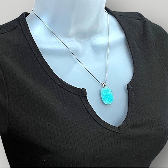 Hand Crafted Jewelry - *Handmade Glittery Glass Pendant 18” Stainless Steel Necklace
